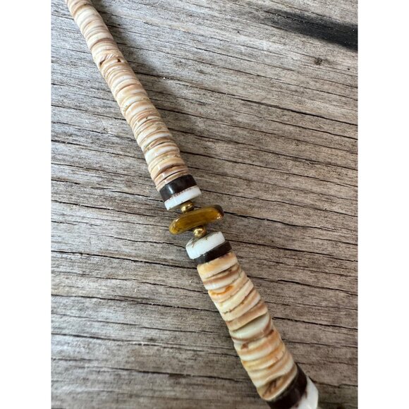 Handcrafted Boho Seashell Necklace With Carved Horn Pendant - Picture 6 of 8